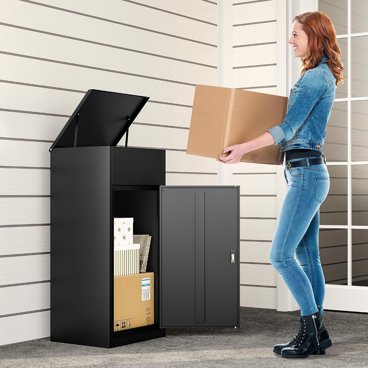 Large Package Delivery Box for Outside with Combination Lock,Parcel Drop Boxes Secure Storage, Anti-Theft Steel
