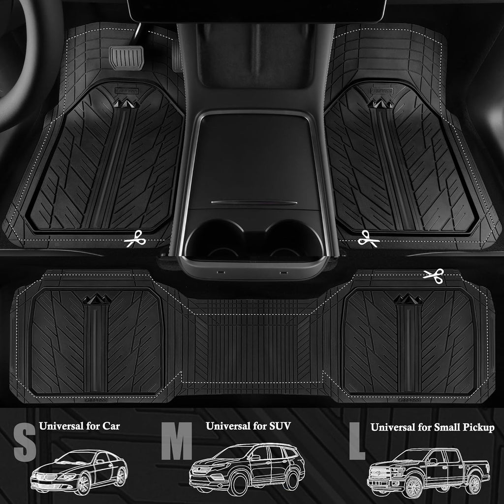Heavy Rubber Car Floor Mats, Deep Waterproof Car Mats All Weather, Universal Trim-to Fit Automotive Floor Mats for