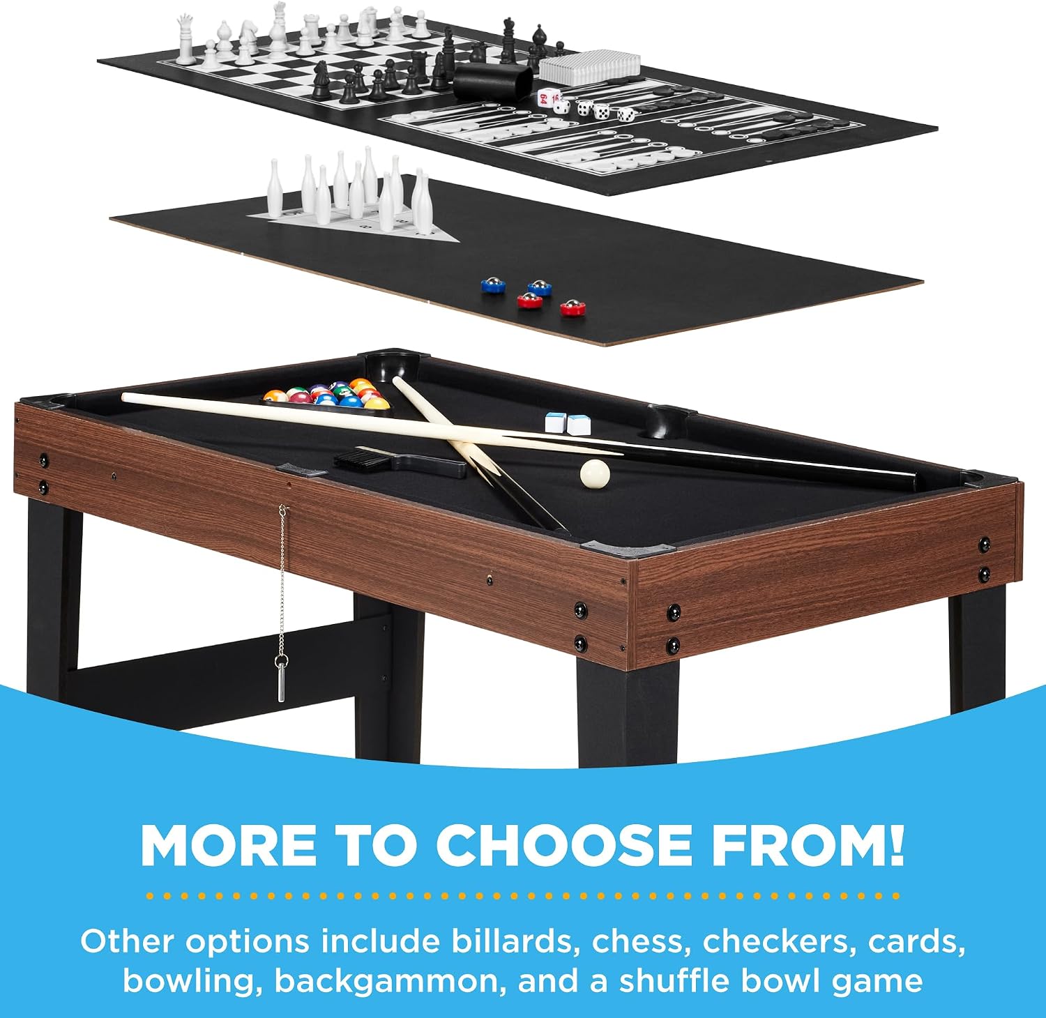2x4ft Combo Game Table Set for Home, Game Room, Friends & Family w/Hockey, Foosball, Pool, Shuffleboard, Ping Pong