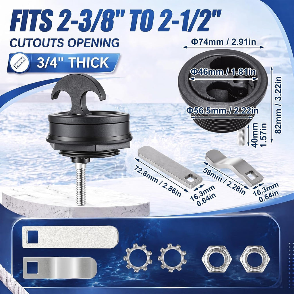 Shimeyao Boat Hatch Latch Non-Locking, 2-3/8"-2-1/2" Cutouts