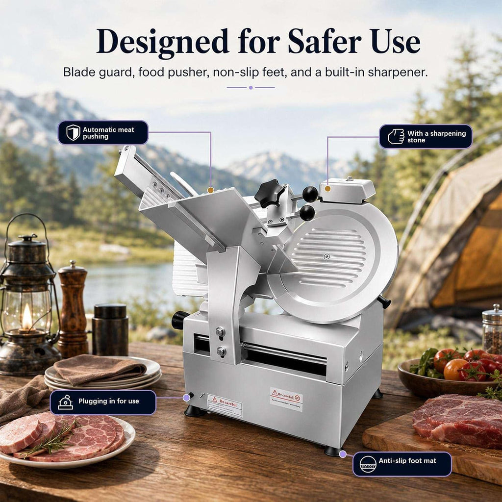 Heavy Duty Commercial Meat Slicer, 550W Automatic Machine with 10 Inch Steel Blade, Adjustable 0-0.24 Inch Thickness