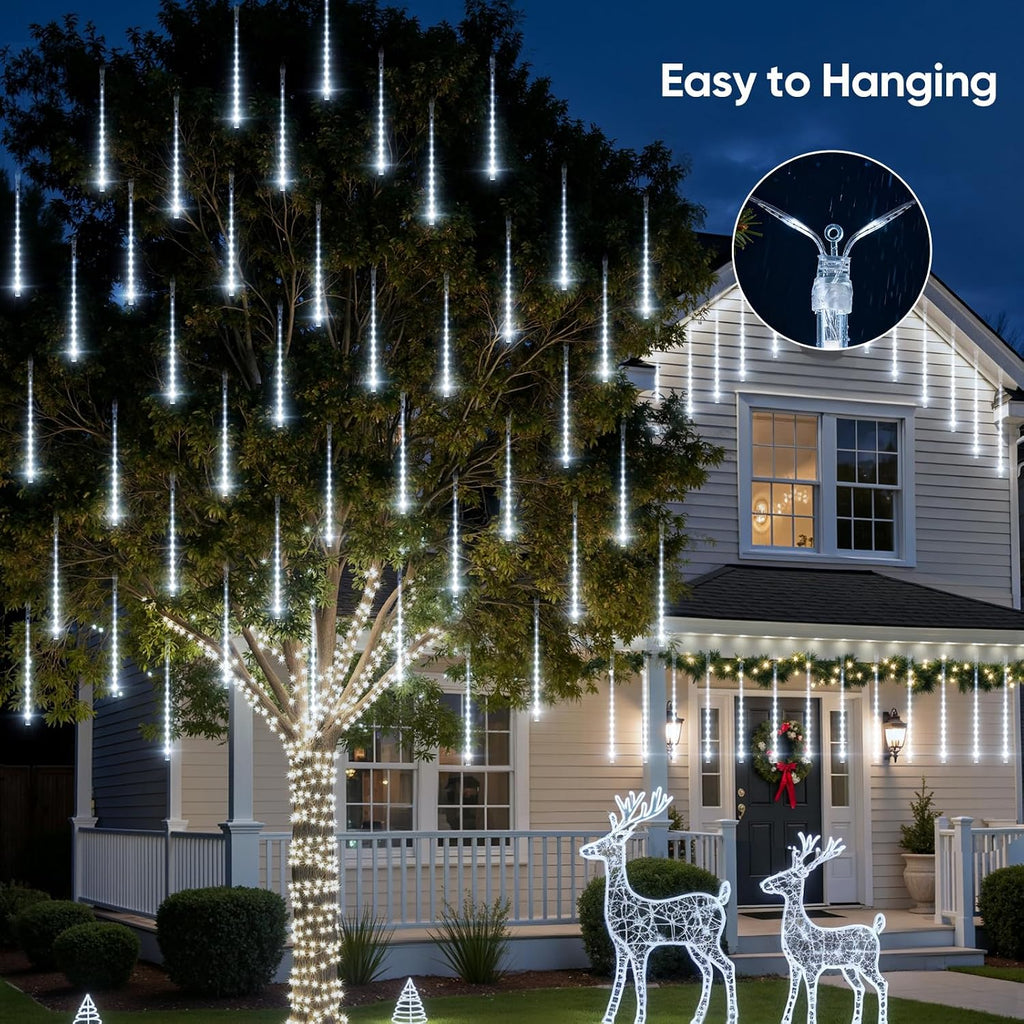 Christmas Lights Outdoor, 16 Inch 10 Tube 360 LED Icicle Lights | Connectable Meteor Shower Light Outdoor, Hanging
