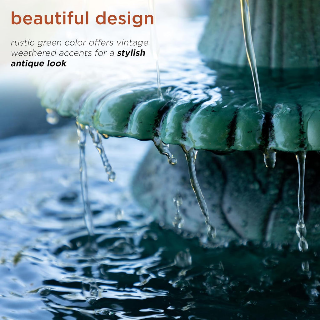 35" Tall 3-Tier Outdoor Pedestal Water Fountain – Durable Resin Cascading Water Feature and Birdbath for Garden