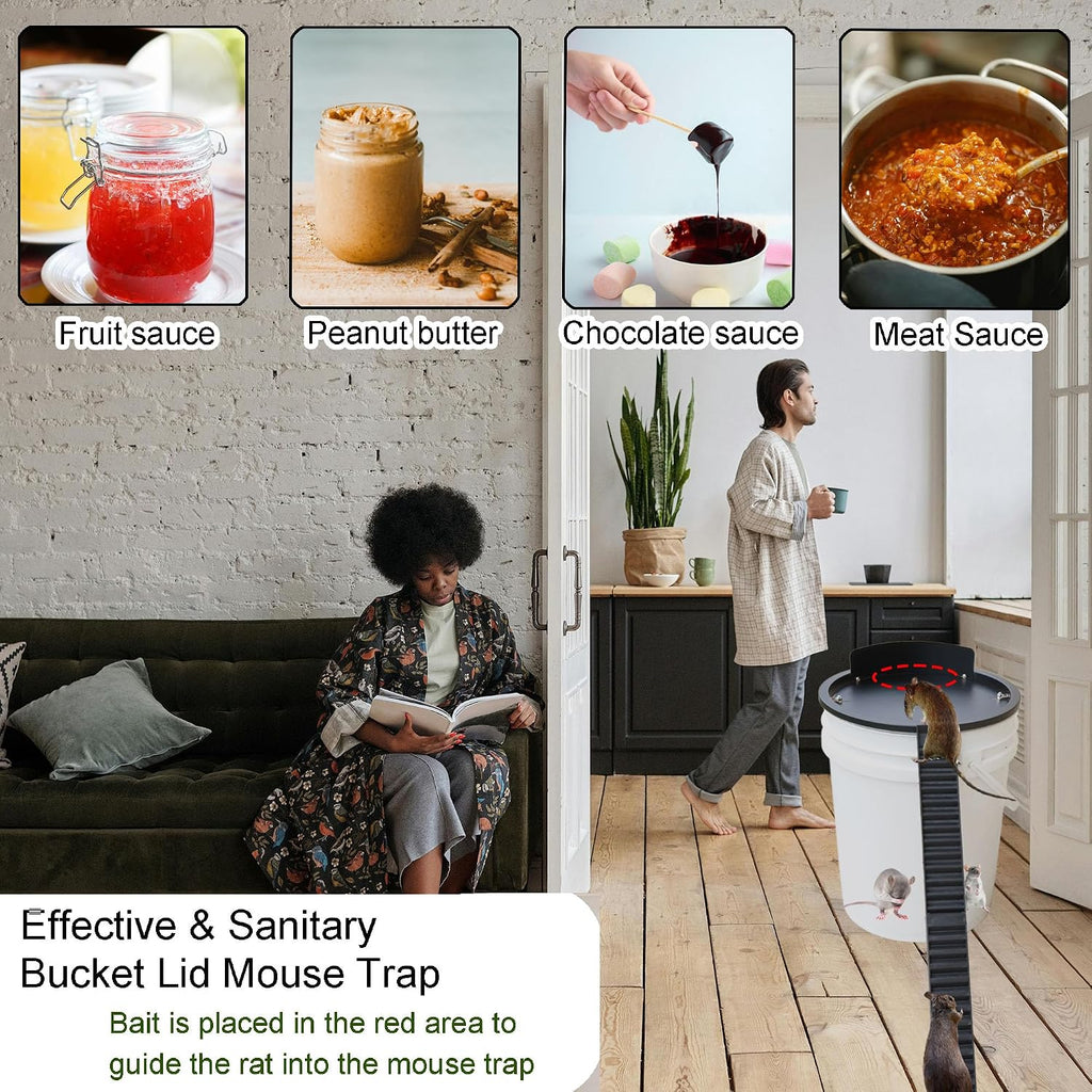 Bucket Lid Mouse Trap Metal 5 Gallon Bucket lid,Strong Metal Material That Cannot be Bitten, auto Reset, (1pack)