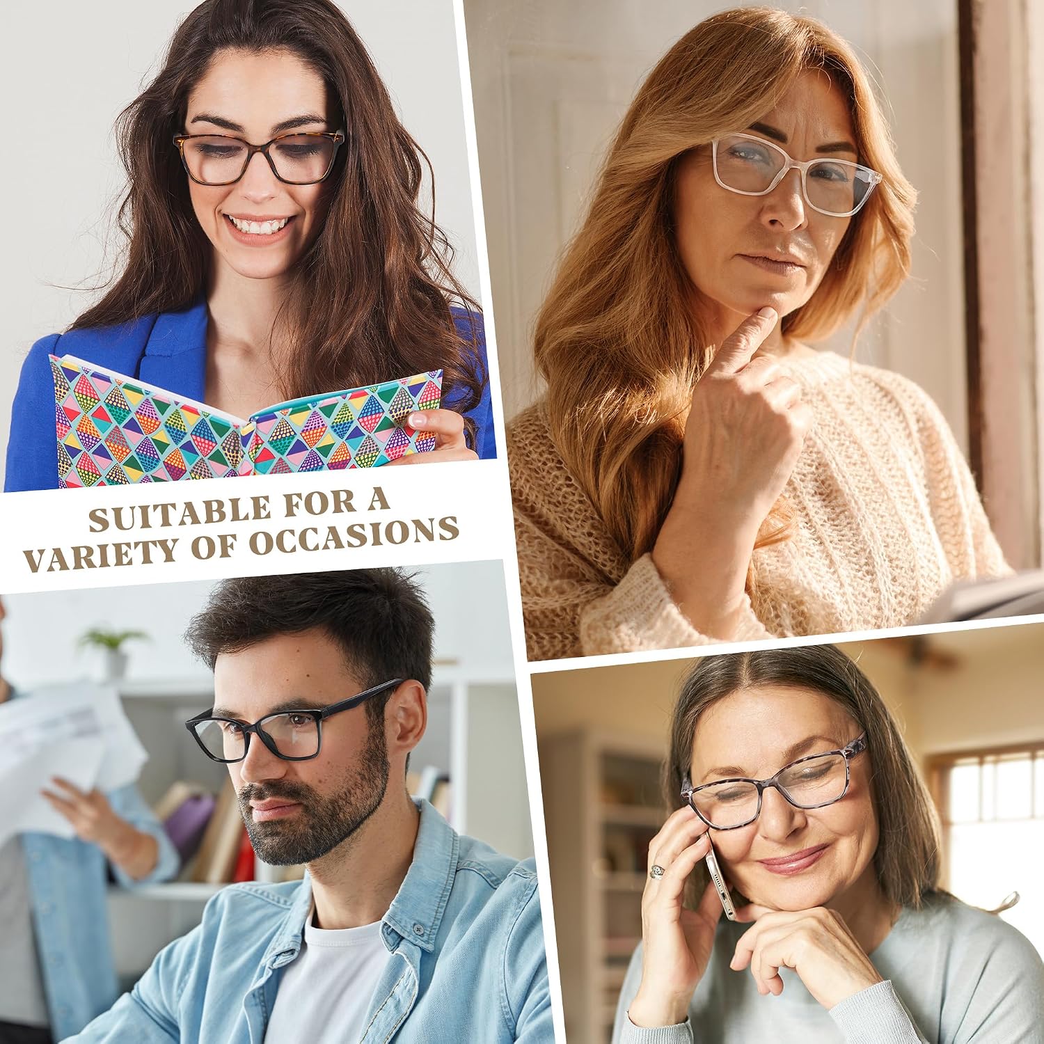 4 Pack Blue Light Blocking Reading Glasses,Readers for Women and Men | Spring Hinges,Lightweight,No Head