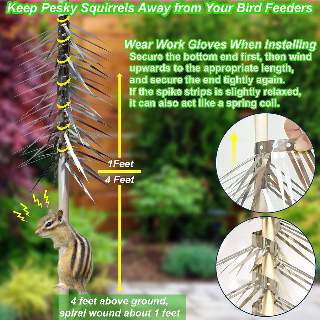 Bird Spikes, Squirrel Spikes and Squirrel Baffles Keep Raccoons, Cats and Snakes Away from Gardens, Fences and