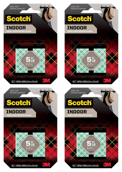 Pre-Cut Foam Mounting Squares, Heavy Duty Double-Sided Tape, 1-Inch Squares, 16 Count (Pack of 4, 64 Squares Total)