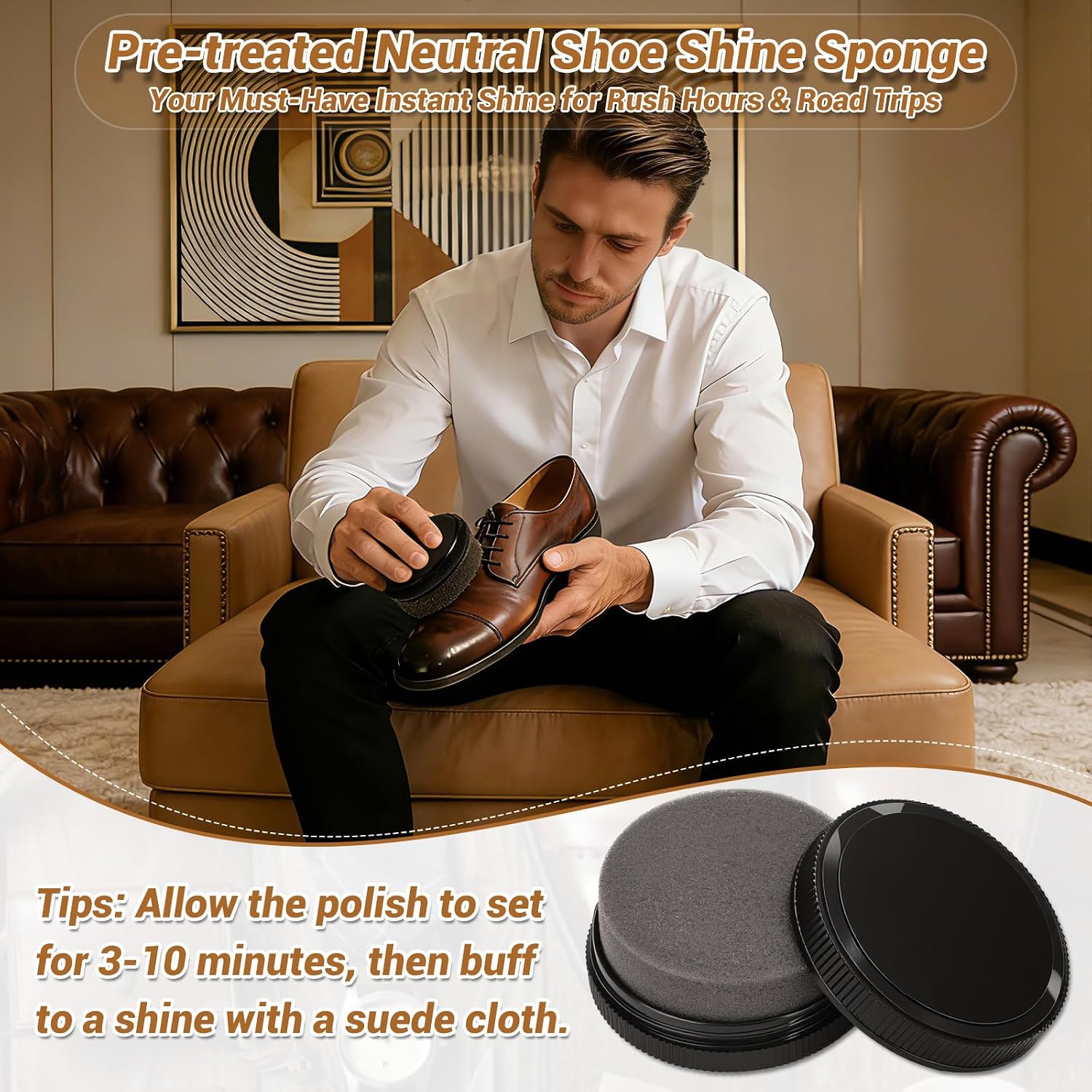 Leather Shoe Polish Kit- Shoe Shine Gift for Men with Black Brown Neutral Shoe Polish Horsehair Brush Sponge Cloth