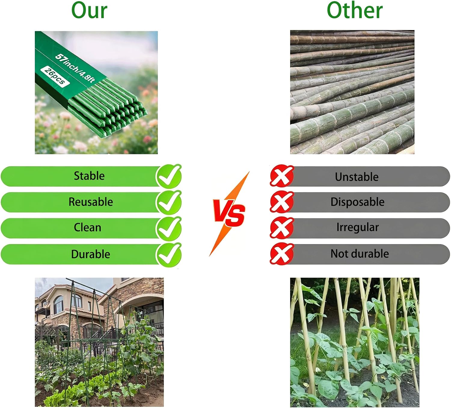 26 PCS 57" Garden Support Stakes Plastic Coated Deformable Climbing Plant Trellis Plant Climbing Frame for Tomato