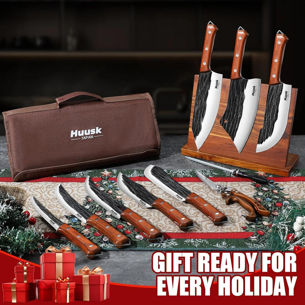 Butcher Knife Set, 10-Piece Hand Forged Chef Knife Set with Bag