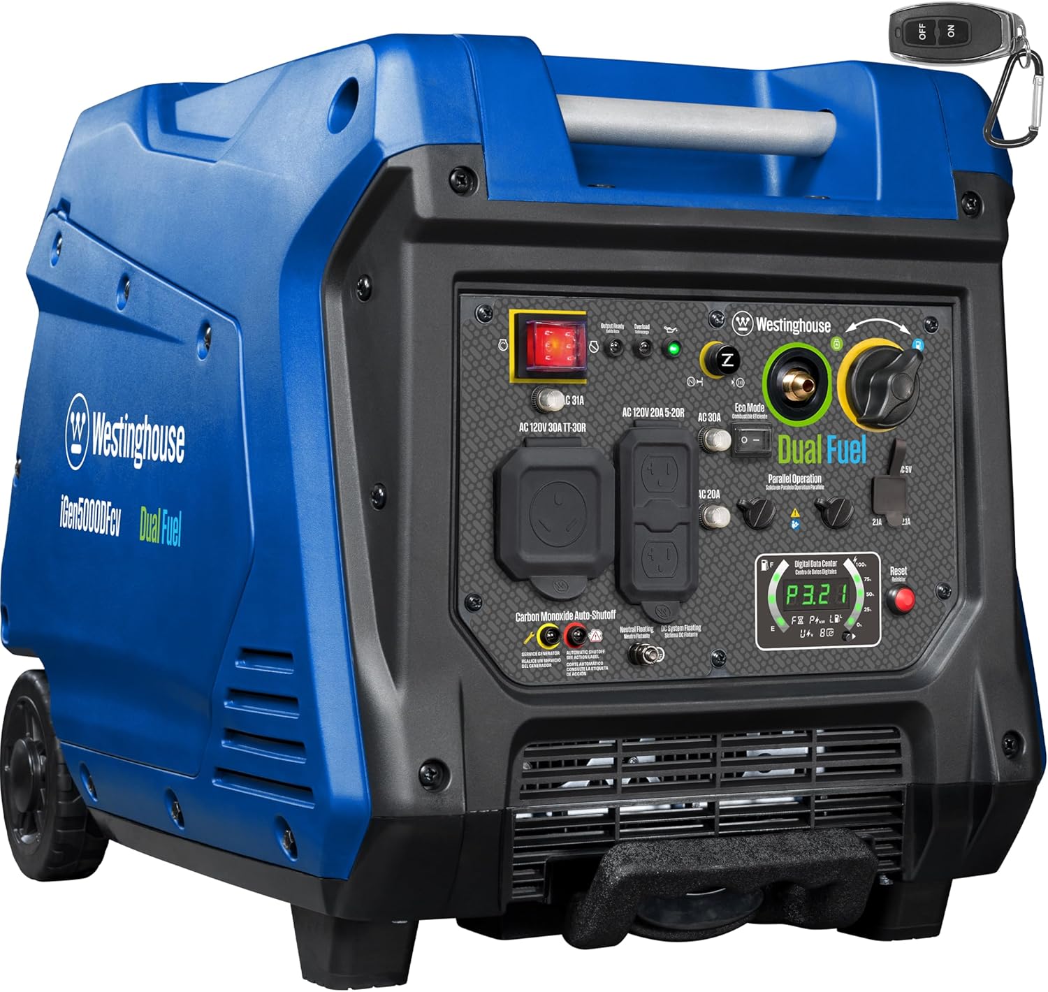 5000 Peak Watt Super Quiet Dual Fuel Portable Inverter Generator, Wheel & Handle Kit, Gas & Propane Powered, RV
