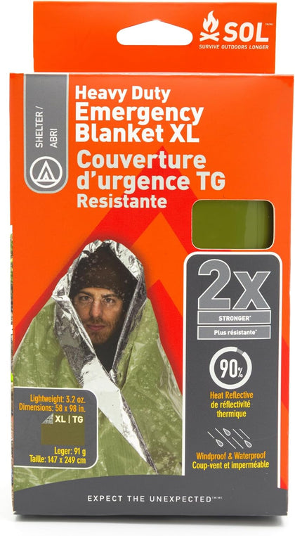 SOL 90% Heat Reflective Emergency Blanket, 58 x 98, 3.2 oz, Green | Reflects 90% of Body Heat & Resists Punctures