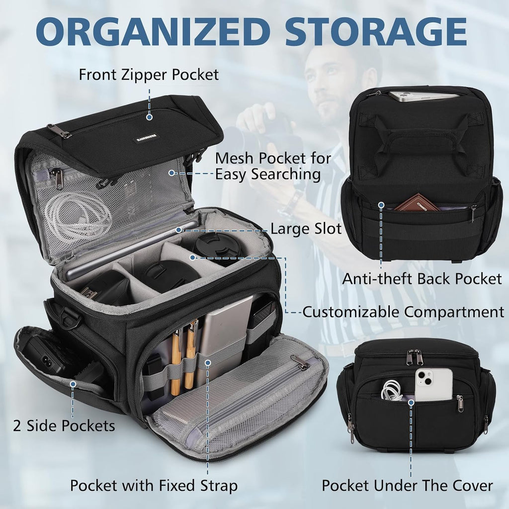 Camera Bag, DSLR/SLR/Mirrorless Camera Sling Bag for Photographers Waterproof Small Camera Case with Tripod Holder &