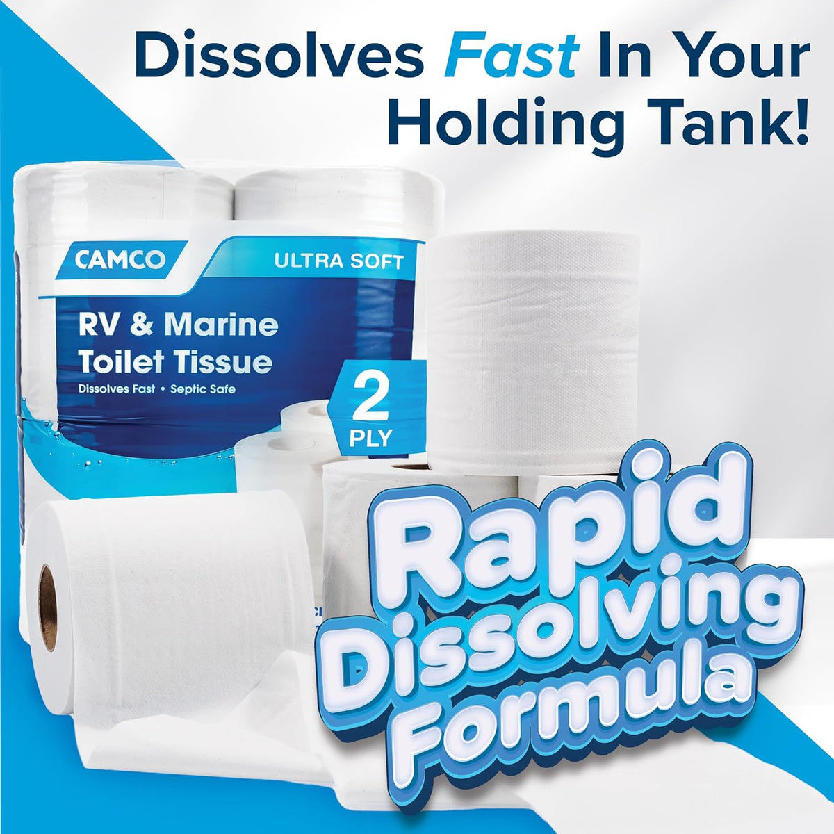 RV Toilet Paper - 16-Rolls - Quick Dissolve - Made in the USA