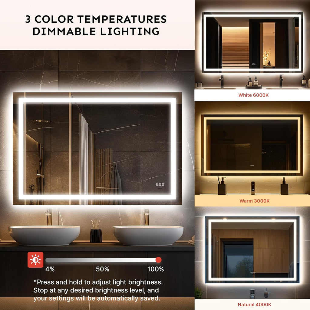 28x20 Inch LED Bathroom Mirror with Lights, Anti-Fog, Dimmable | Backlit & Front Lit Lighted Vanity Mirror for Wall