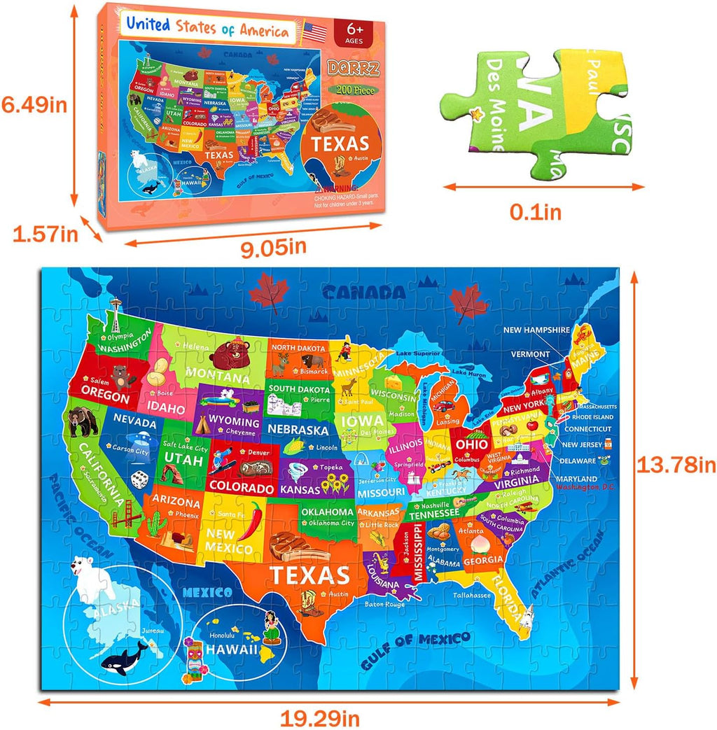 Puzzles for Kids Ages 6-8 8-10 10-12 Year Old - 200 Piece Jigsaw Puzzles for Kids Aged 6 to 12 - United States Puzzle
