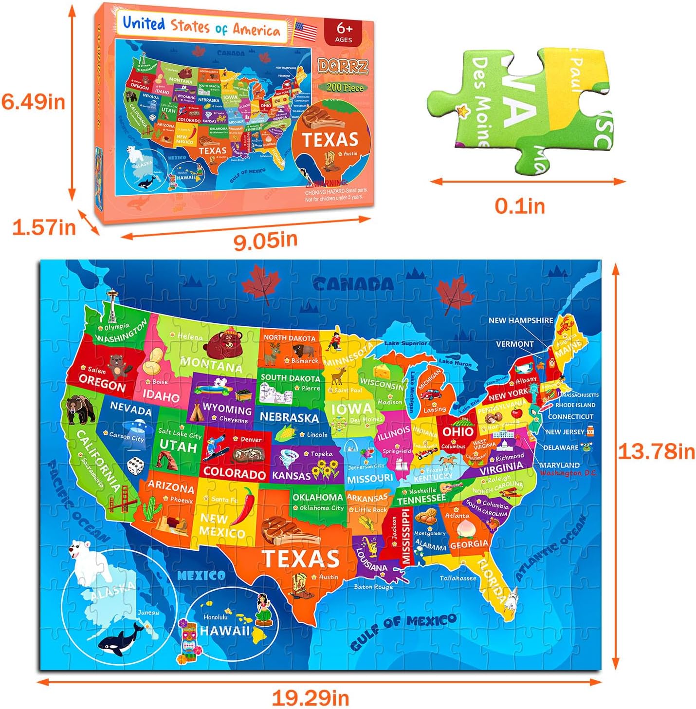 Puzzles for Kids Ages 6-8 8-10 10-12 Year Old - 200 Piece Jigsaw Puzzles for Kids Aged 6 to 12 - United States Puzzle