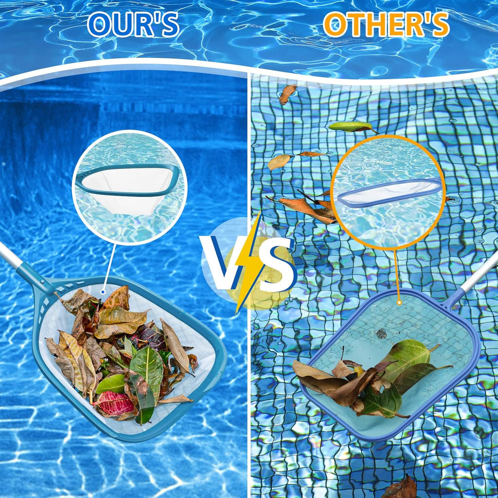 Professional Pool Skimmer Net 57 inch with 4 Aluminum Poles - Fine Mesh for Fast Debris Removal - Ideal Pool Nets for