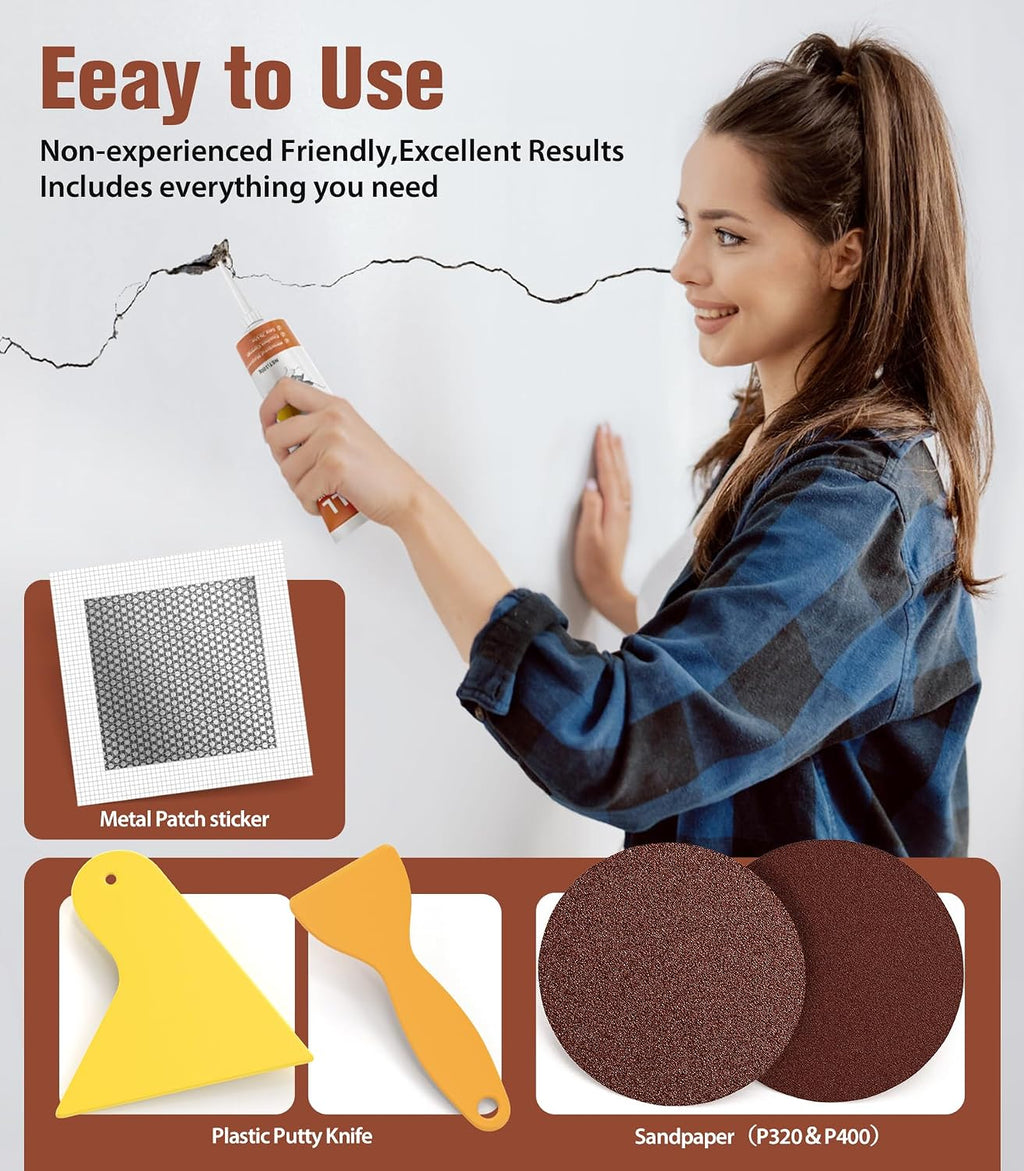 Drywall Repair Kit,2 Pack Wall Repair Paste for Wall Holes & Cracks | 4 Wall Patches,2 Scraper,4 Sandpapers,Quick