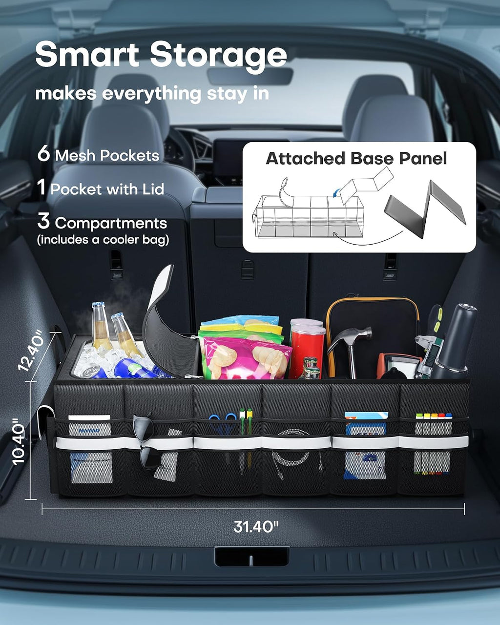 Trunk Organizer - Car Organizer with Built-In Leakproof Car Cooler, Collapsible Trunk Organizer with Cooler for Car