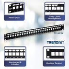 TRENDnet 24-Port Blank Keystone 1U Patch Panel, TC-KP24