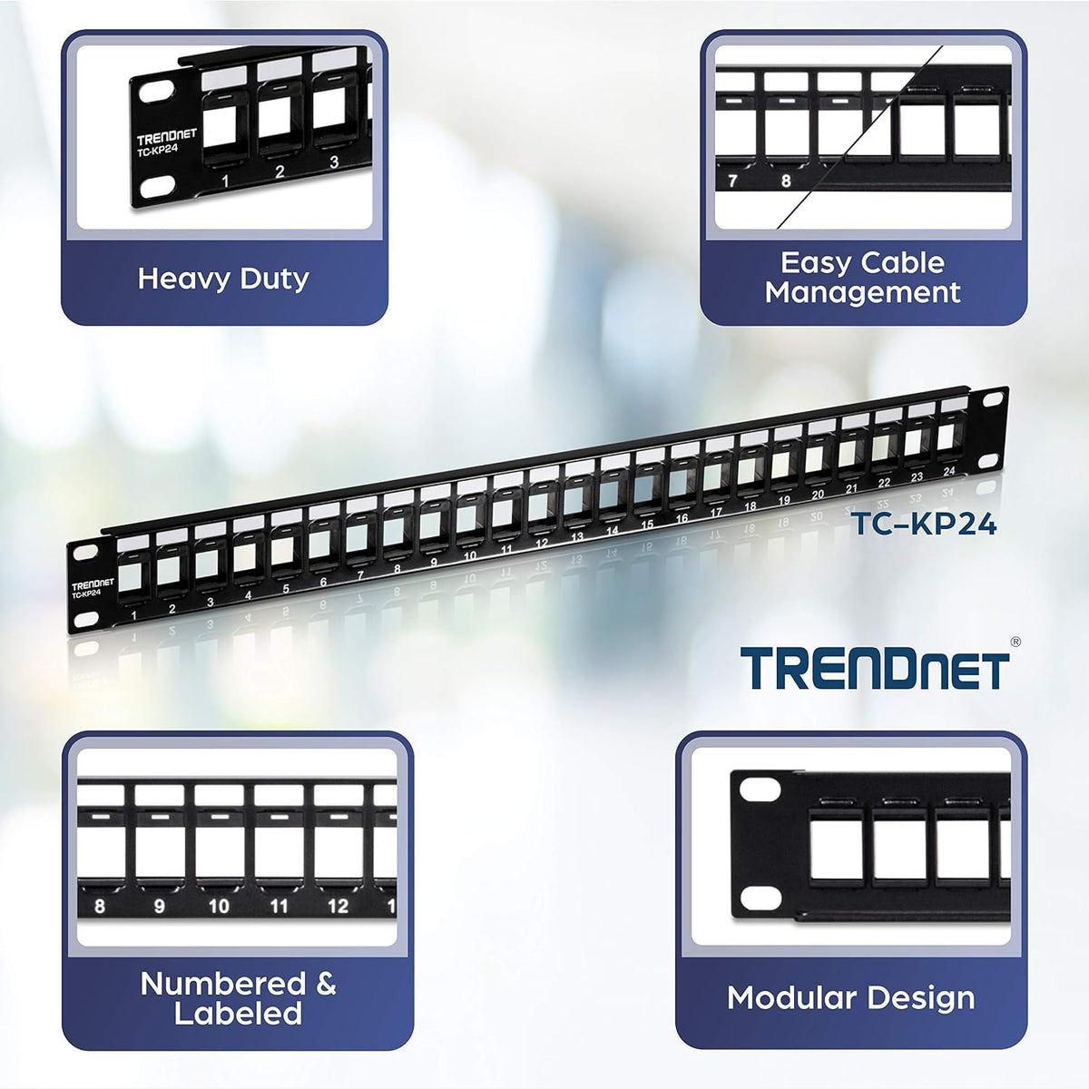 TRENDnet 24-Port Blank Keystone 1U Patch Panel, TC-KP24