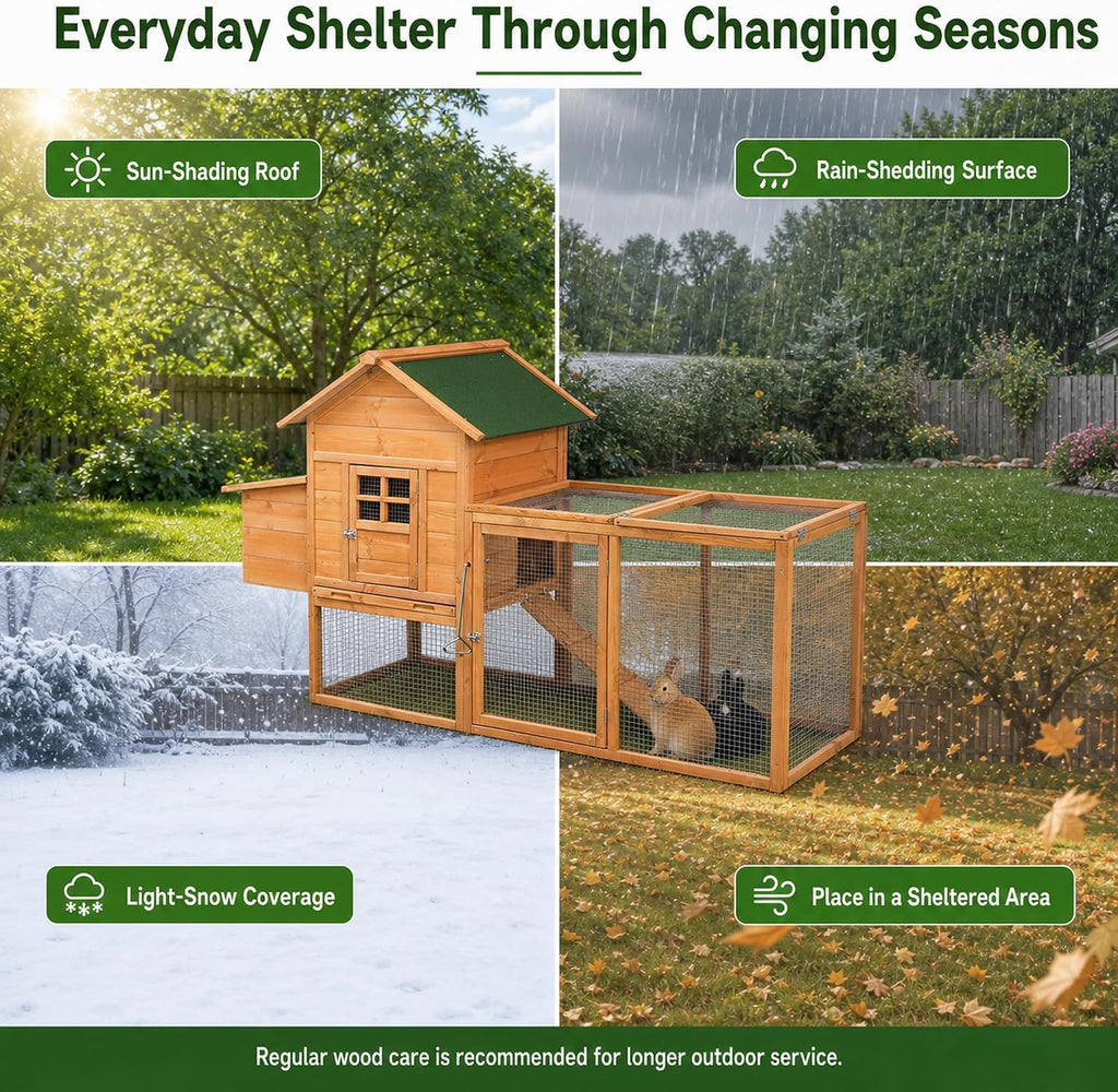80" Chicken Coop with Run, Predator-Proof Wooden Hen House for 2-4 Chickens, Waterproof Outdoor Poultry Cage with
