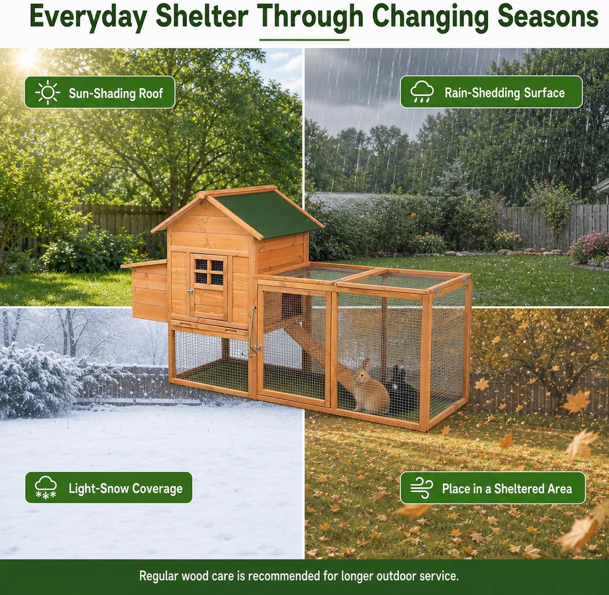 80" Chicken Coop with Run, Predator-Proof Wooden Hen House for 2-4 Chickens, Waterproof Outdoor Poultry Cage with