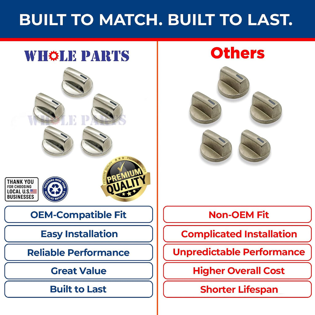 Whole Parts Upgraded 5-Piece Gas Cooktop Knob Kit Part# 00654043