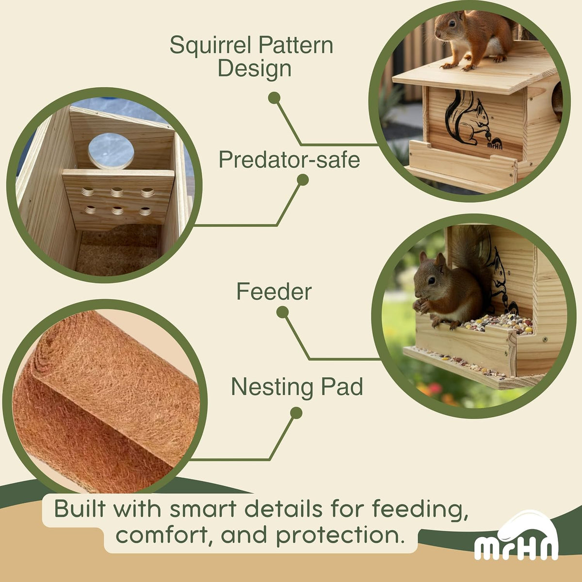 Squirrel House - 2in1 Front Feeder Squirrel Houses for Outside Nesting