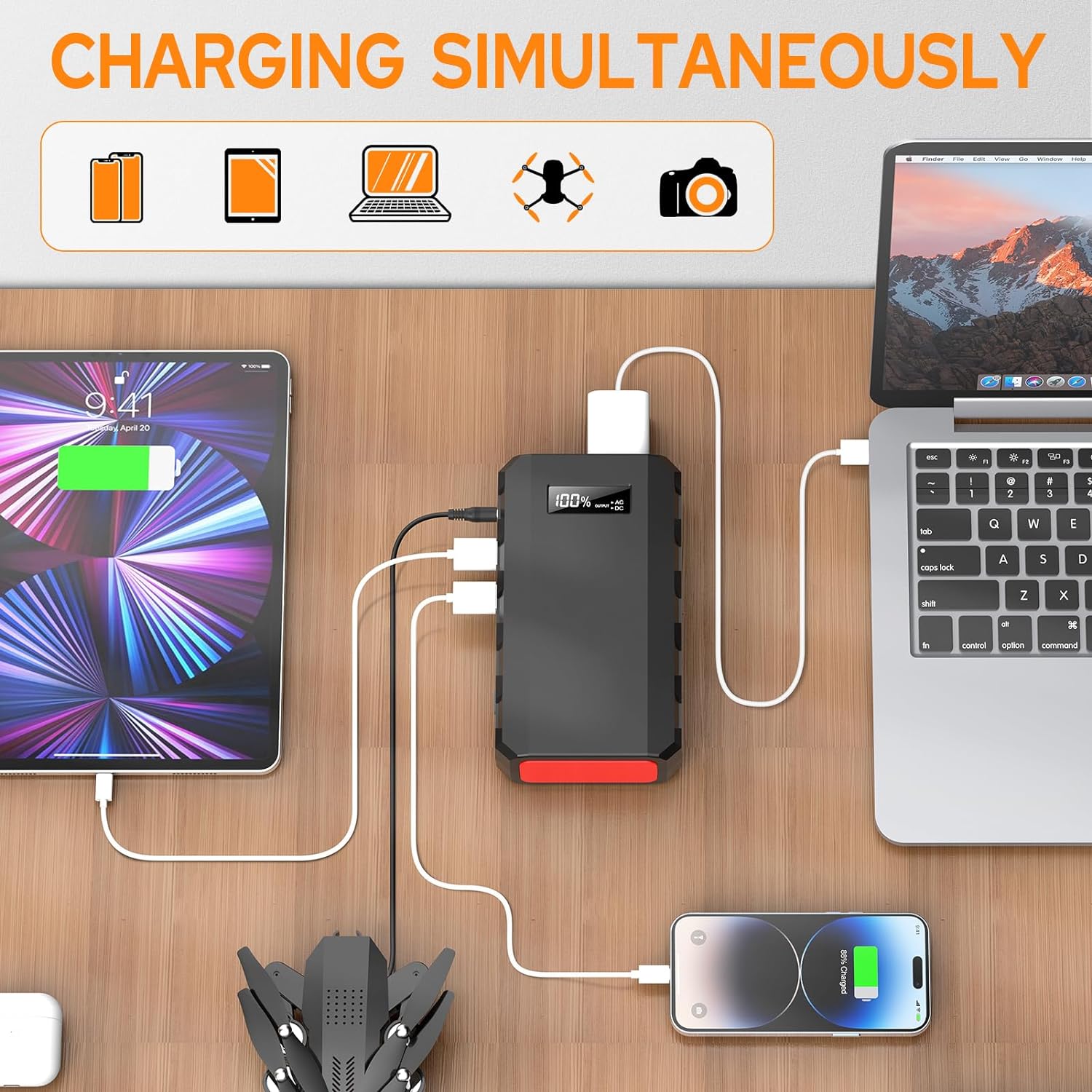 88Wh Portable Power Station 24000mAh Camping Solar Generator(Solar Panel Not Included) Lithium Battery Power 110V/65W