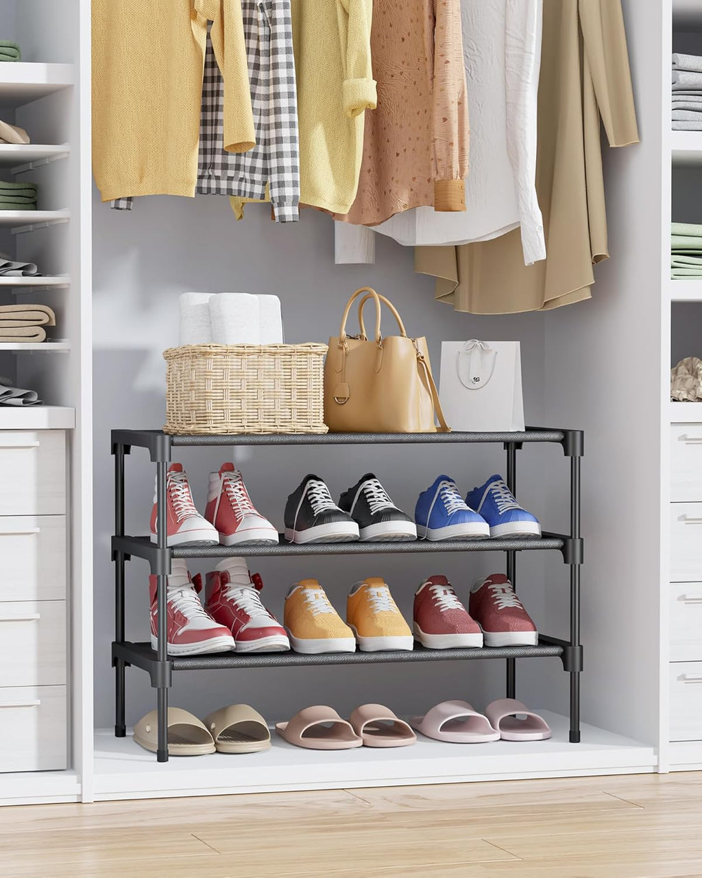 Shoe Rack - Non-Woven Shoe Rack Shelf, Shoe Organizer for Closet, Entryway, Garage & Corridor, Stackable Shoe