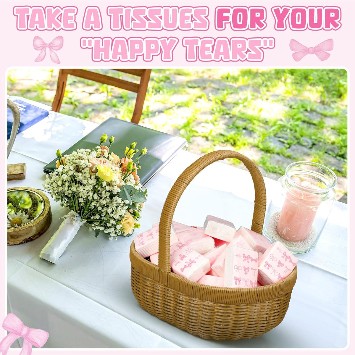 20 Pack Pink Bow Pocket Tissues Travel Packs Bulk Wedding Favor