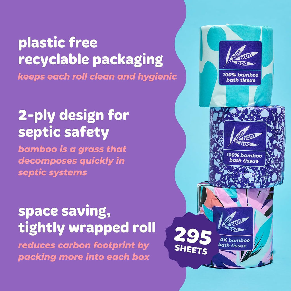100% Bamboo Organic Chemical-Free Bulk Toilet Paper, Cloud-like Softness, Plant-Based Sustainable Tree-Free Bathroom