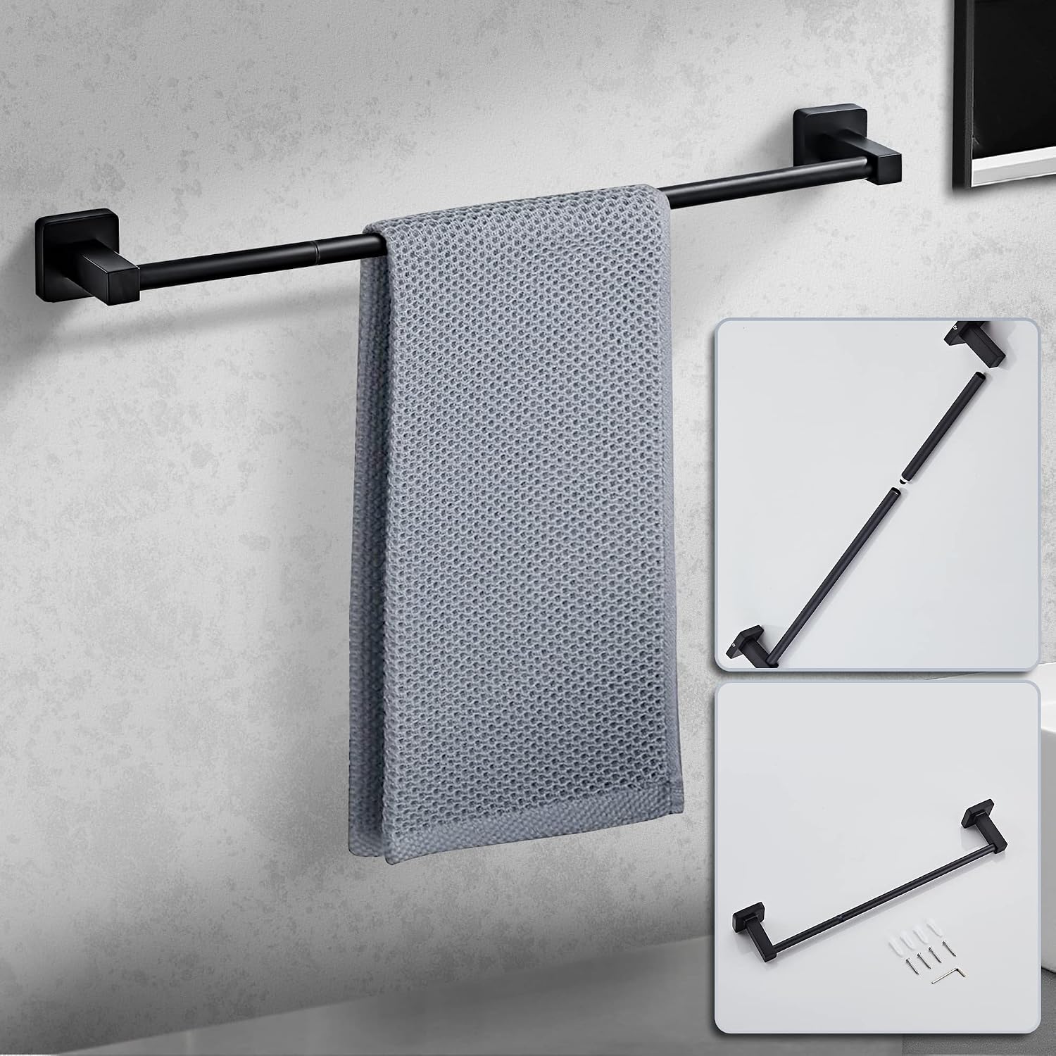 Matte Black Bathroom Hardware Set 4 Pieces,Bathroom Accessories Set Stainless Steel Wall Mounted, Hand Towel Bar