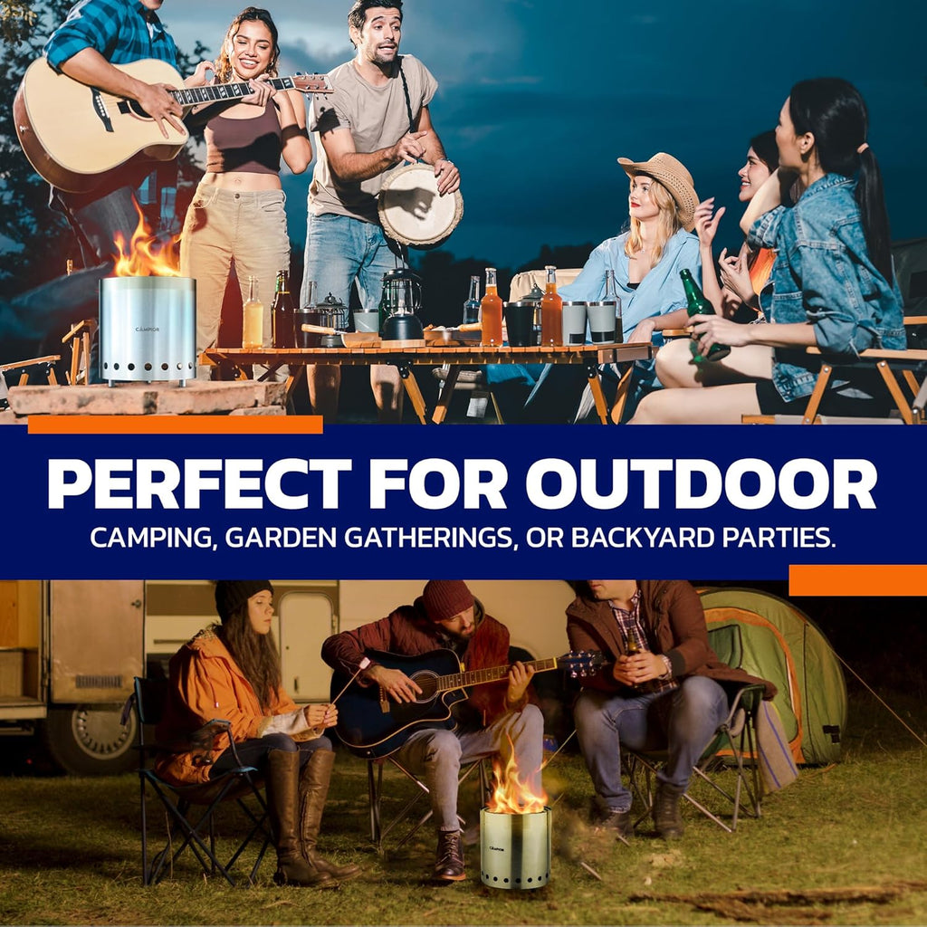 Wood Burning Fire Pit Stove with Black Exterior - Smokeless Outdoor Stove for Efficient Wood Fires, Camping, and