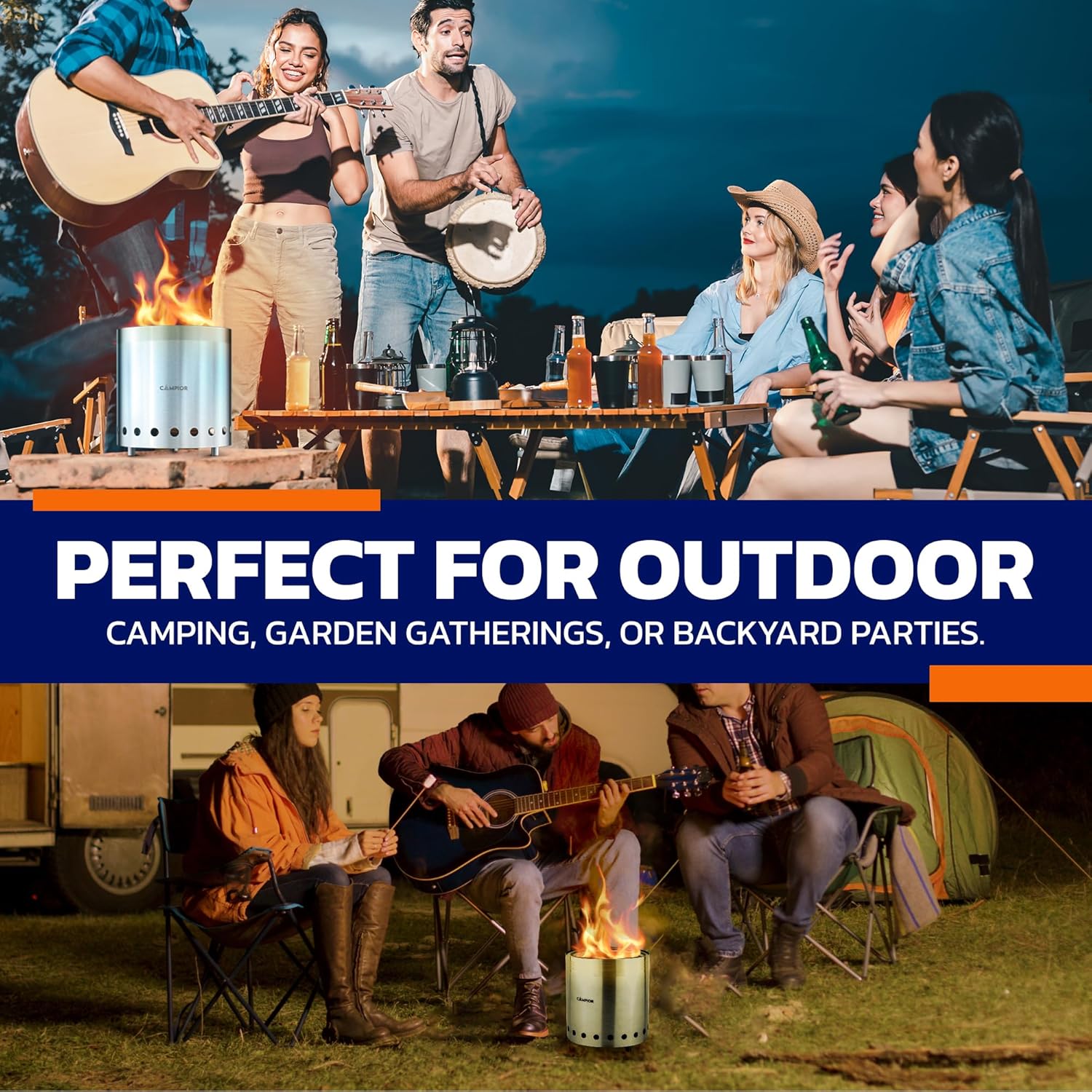 Wood Burning Fire Pit Stove with Black Exterior - Smokeless Outdoor Stove for Efficient Wood Fires, Camping, and