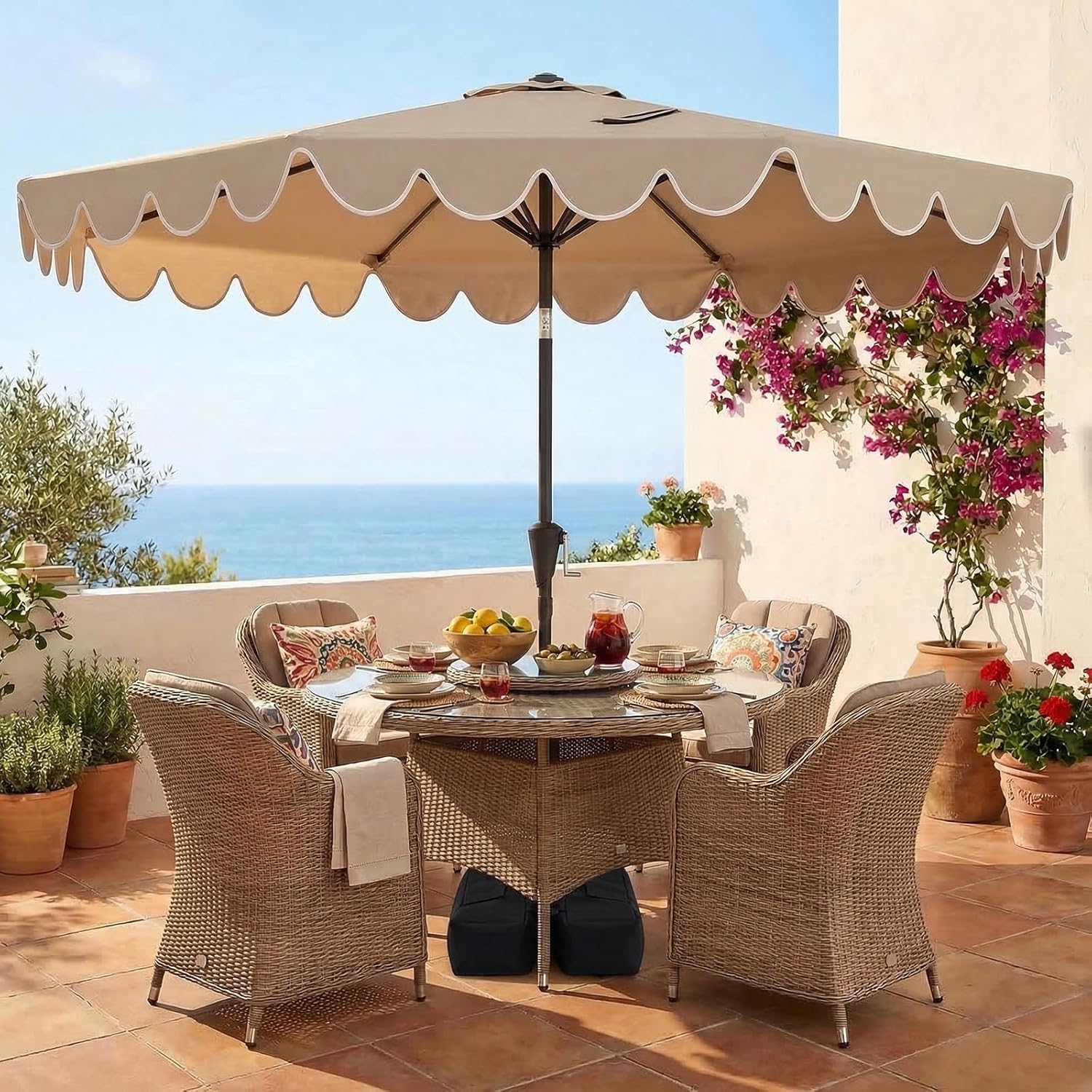 10 FT Patio Umbrella with Weighted Base Included, Outdoor Market Umbrella w/Push Button Tilt & Crank, 8 Heavy-Duty