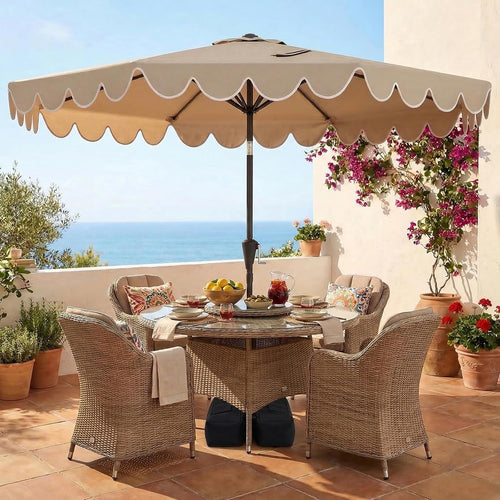 10 FT Patio Umbrella with Weighted Base Included, Outdoor Market Umbrella w/Push Button Tilt & Crank, 8 Heavy-Duty