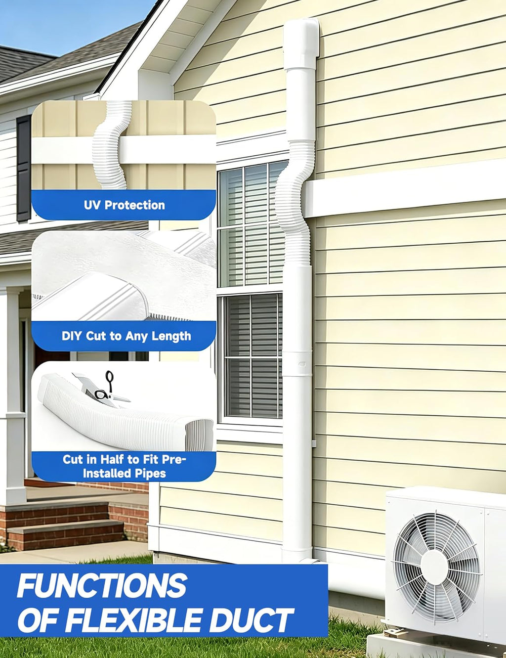 4" 17Ft Mini Split Line Set Cover, Easy Install PVC Line Hide Kit | Decorative Weather Protection UV-proof PP Lineset