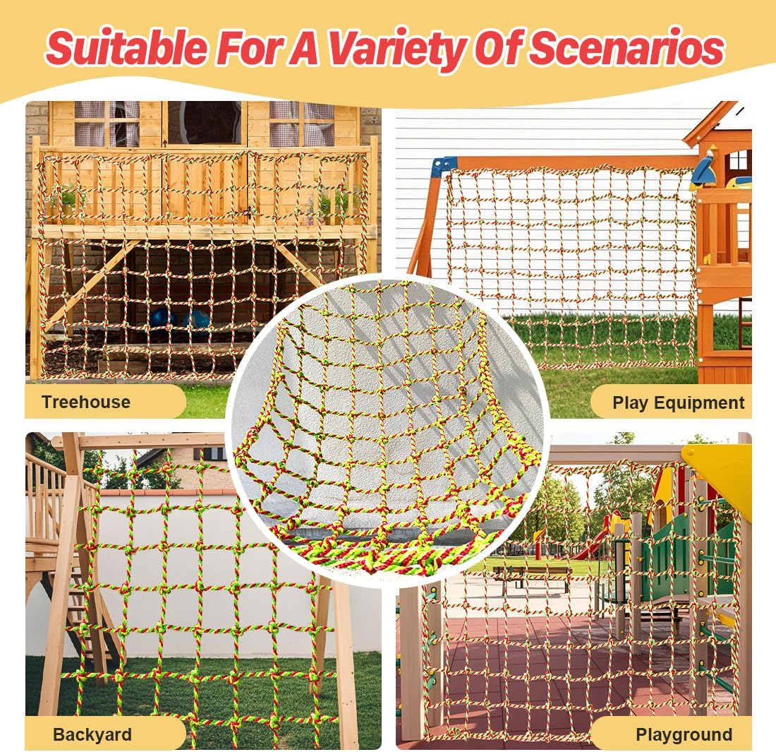 Climbing Net, 6.6ft X 6.6ft Polyester Climbing Cargo Net for Kids Outdoor, Heavy Duty Large Military Playground