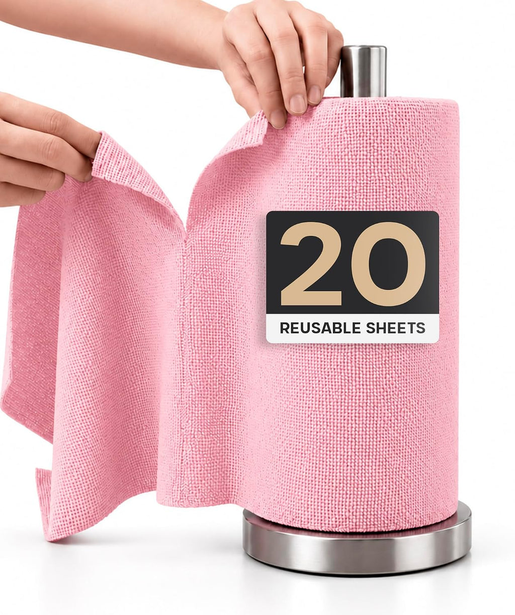 Microfiber Cleaning Cloth Roll 20 Sheets 11" x 10" Tear Away Microfiber Towel Roll Reusable Paper Towels Washable