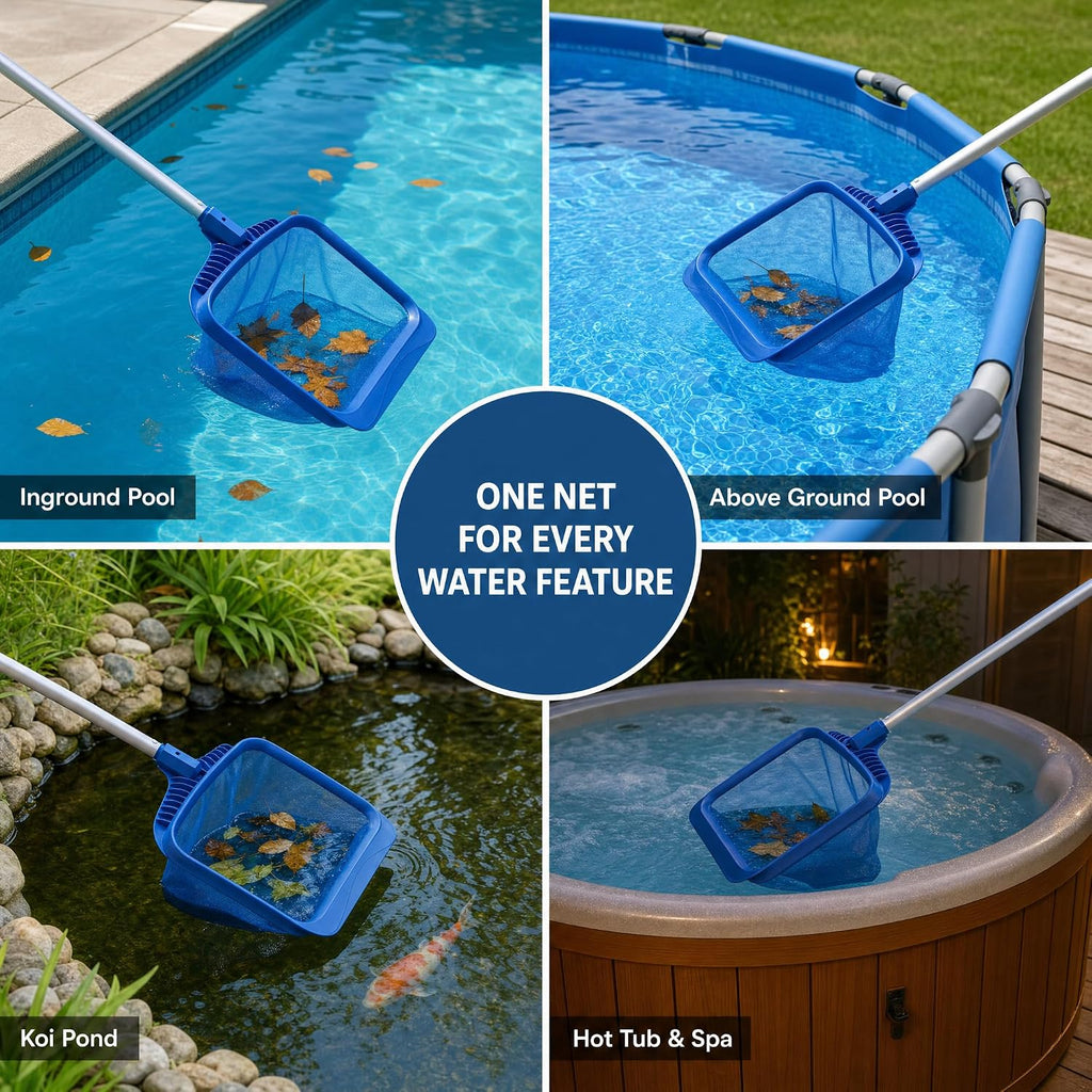 20" Pool Skimmer Net - Heavy-Capacity Deep Bag Leaf Rake for Inground & Above Ground Pools - Fine Mesh Catches