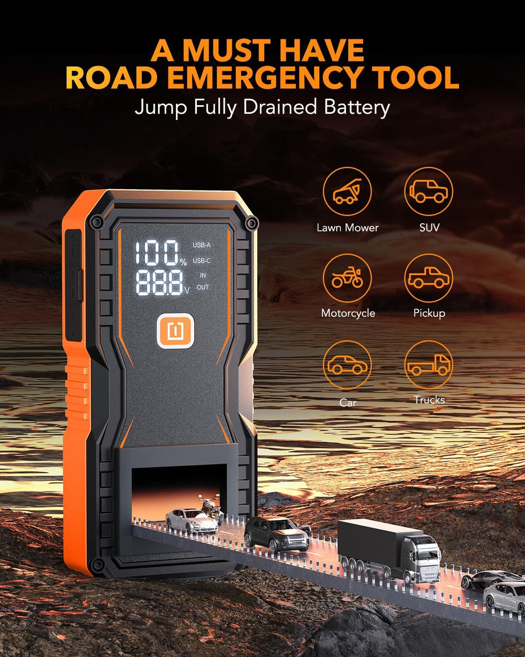 Jump Starter 6000A for All Gas/12L Diesel, Car Battery Jumper Starter Portable, 12V Lithium Jump Box with Jumper