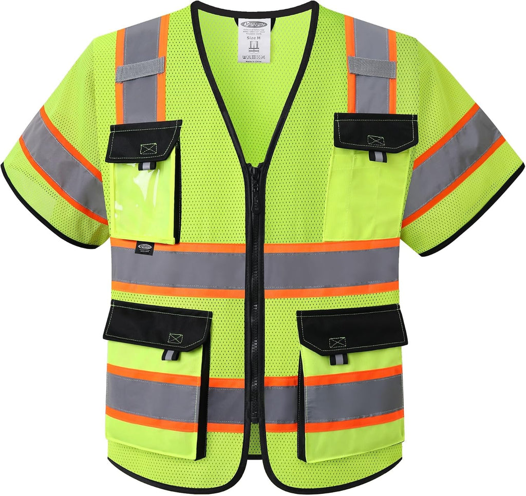 Safety Vest for Men Women Hi Vis with Pockets and Cushioned Collar Construction Vest Meet ANSI Standard (BX360)