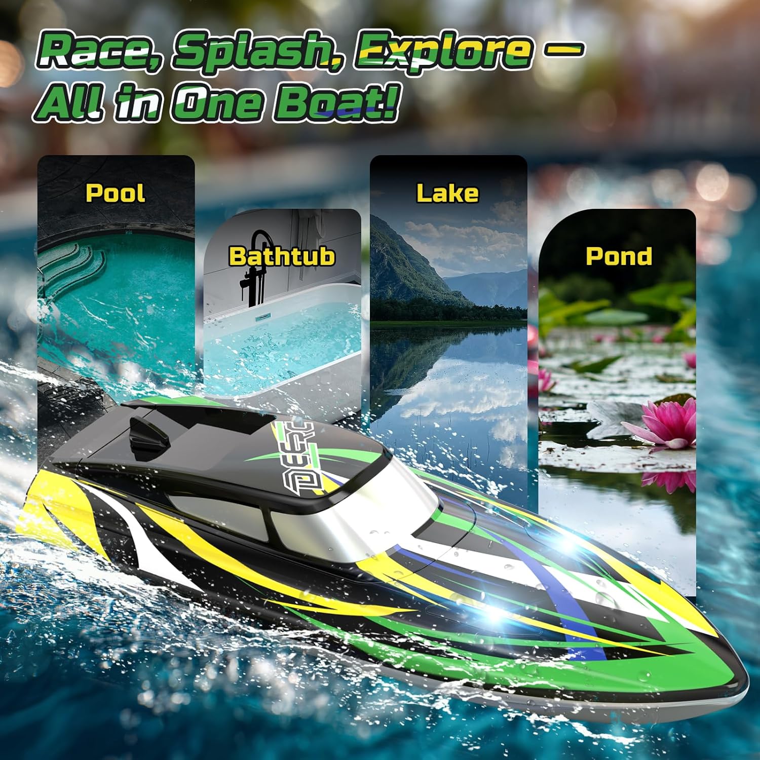 Fast RC Boat for Kids, 20+MPH, Capsize Recovery,24+ Mins | High Speed Remote Control Boat with LED Lights, 2xLi-ion