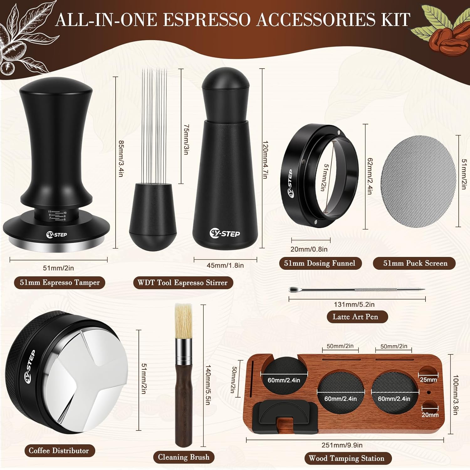 8 Pcs Espresso Accessories Kit, 51mm Espresso Tamper Kit Espresso Tools Barista Kit & Espresso Tamping Station, with