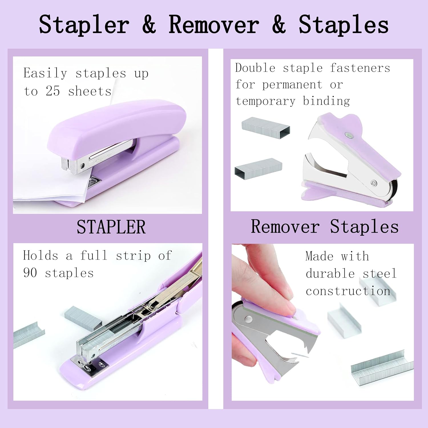 Purple Office Desk Accessories Supplies, 12pcs Desk Organizers and Accessories with Tape dispenser and