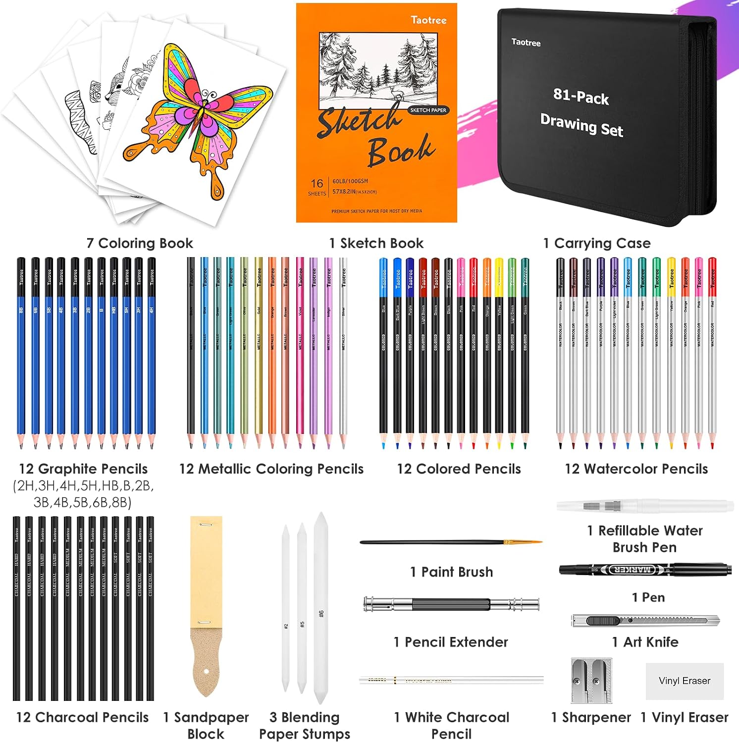 81 Pack Art Supplies for Adults Artists Gifts, Pro Art Kit Drawing Pencils Set, Drawing Supplies Sketching Kit Sketch