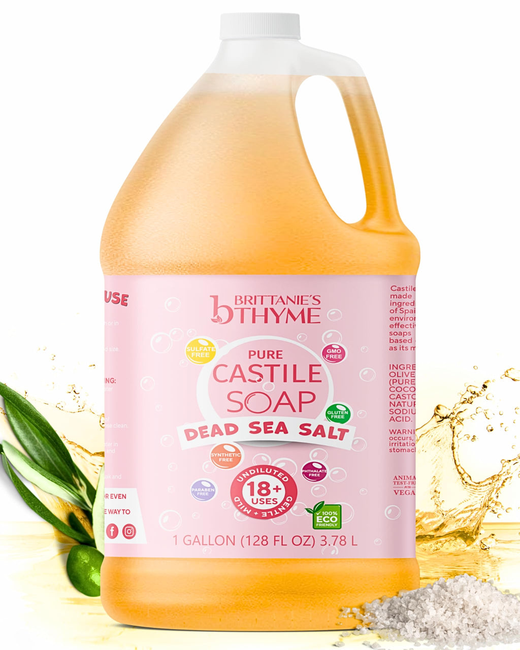 Brittanie's Pure Castile Liquid Soap Refill, Dead Sea Salt, 1 Gallon